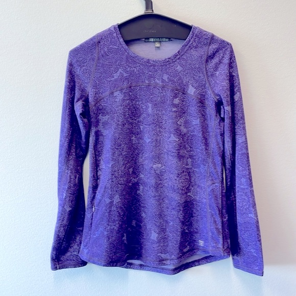 Title Nine Purple Floral Wool Blend Long Sleeve  Top w/ Zipper Pocket - size S - Picture 2 of 9
